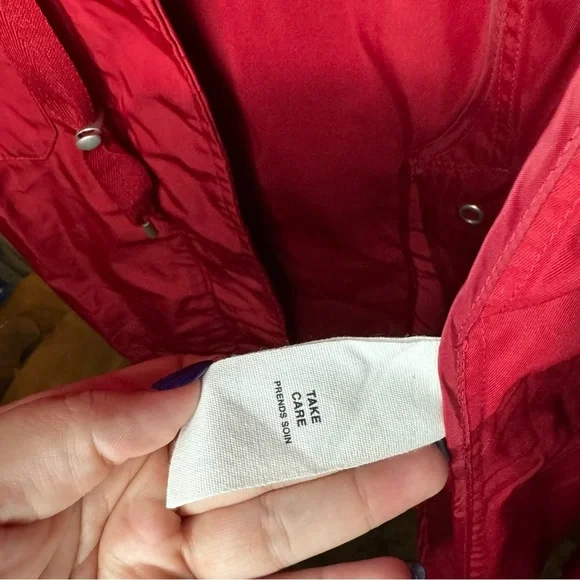 NWT Avec Les Filles Red Oversized Rain Anorak Hooded Trench Coat Women’s Small - Picture 13 of 13